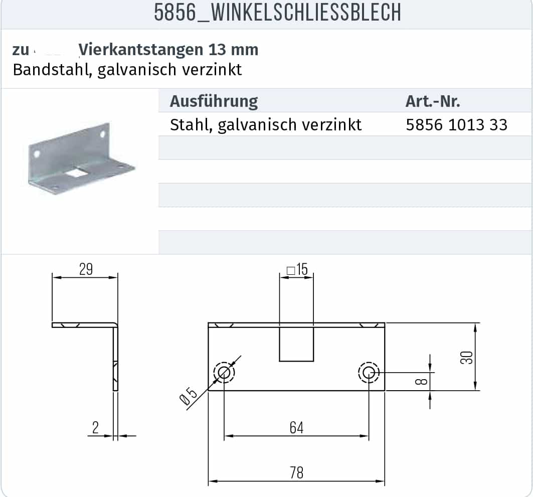 DENI Winkelschliessblech für TTR 10 u. 13 mm