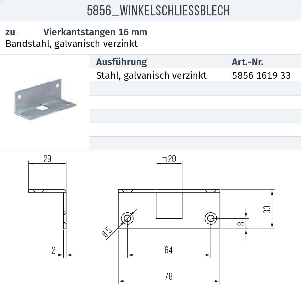 DENI Winkelschliessblech für TTR 16 u. 19 mm