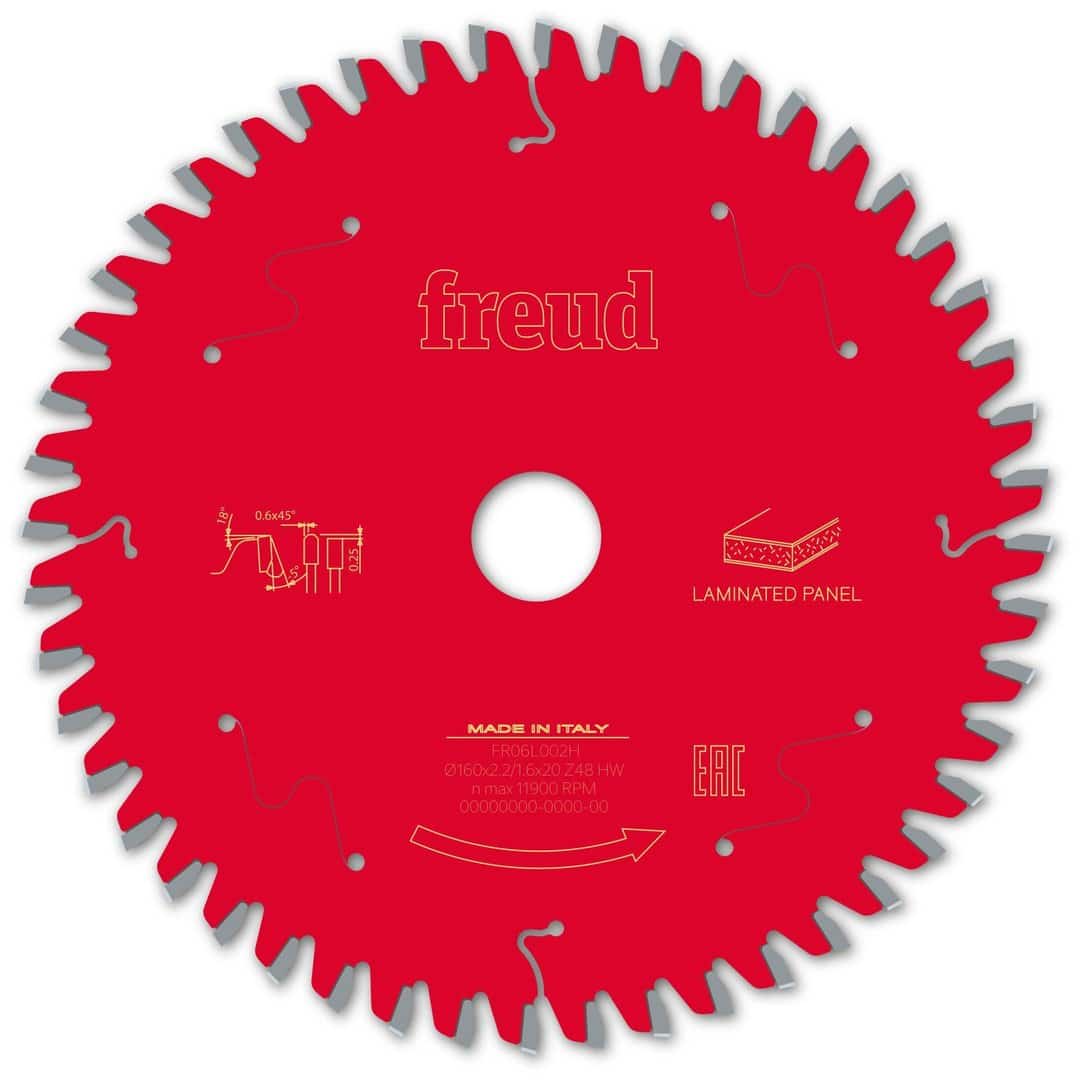 Freud Kreissägeblatt für Beschichtete Platten – D160_B2.2_b1.6_d20 Z48 -5°