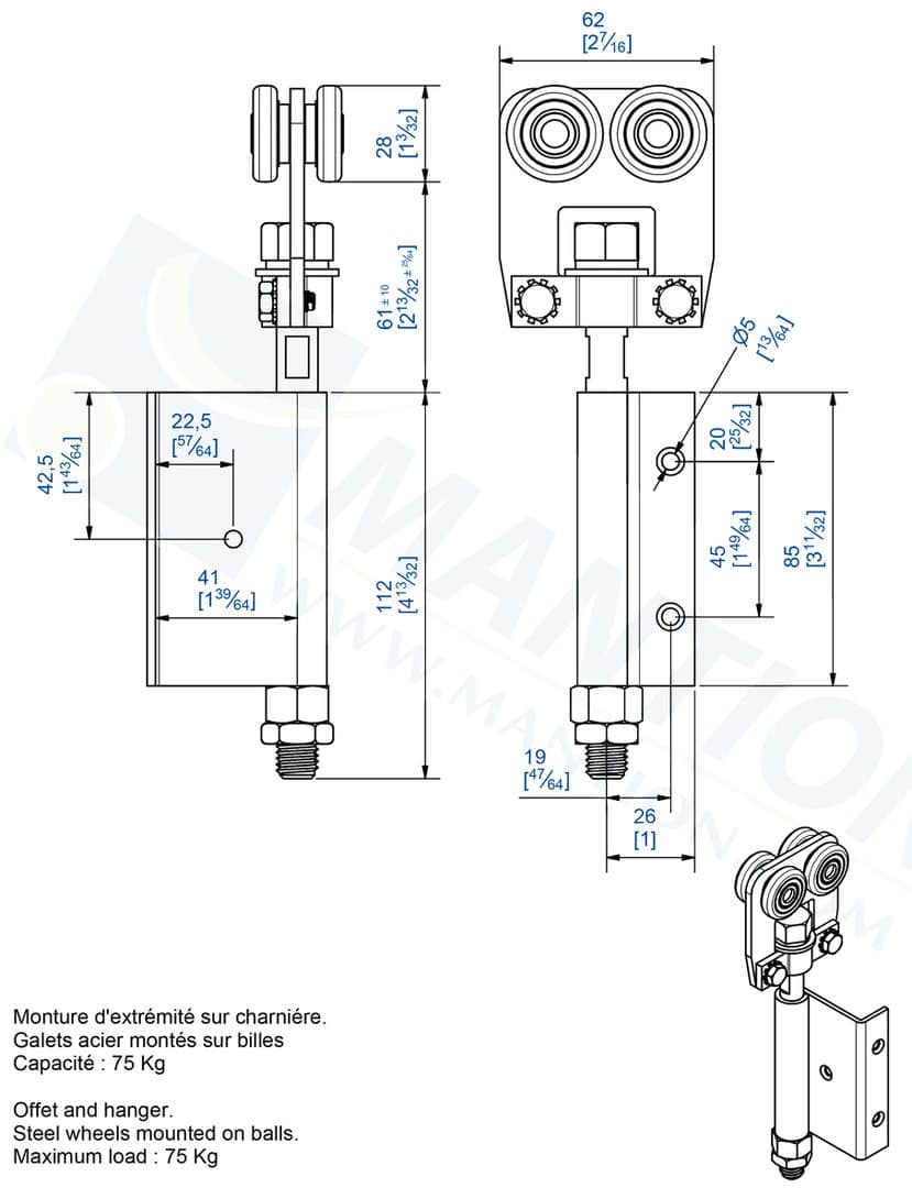 MANTION Hercule 9030 Rollapparat 9532E aussen, mit Scharnier für 1 Paneel